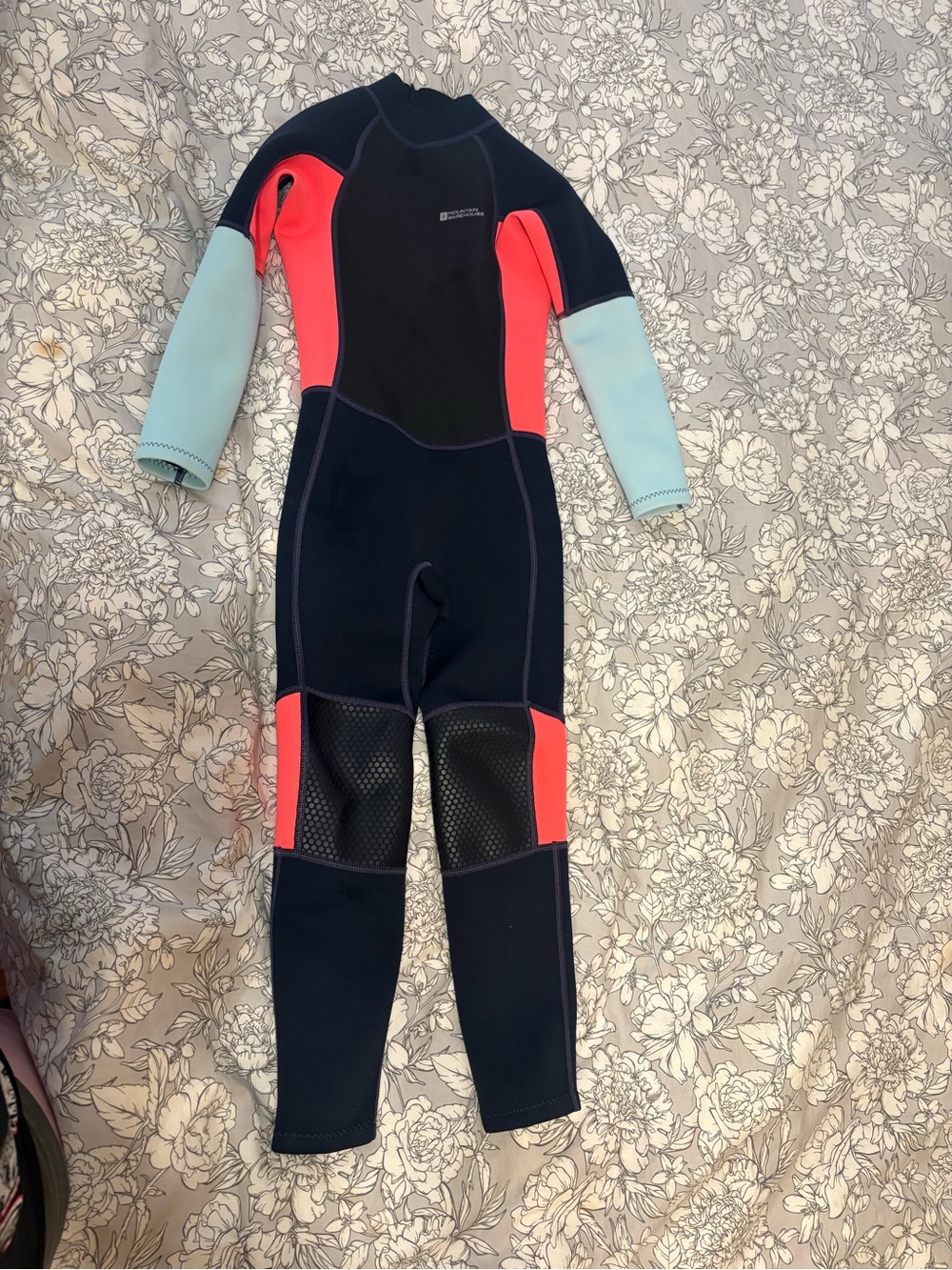 Kids One-Piece Wetsuit - Navy with Coral & Light Blue